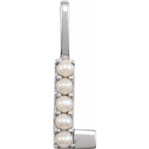 14K White Gold Cultured White Freshwater Pearl Initial L Charm/Pendant