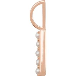 14K Rose Gold Cultured White Freshwater Pearl Initial I Charm/Pendant – image 2