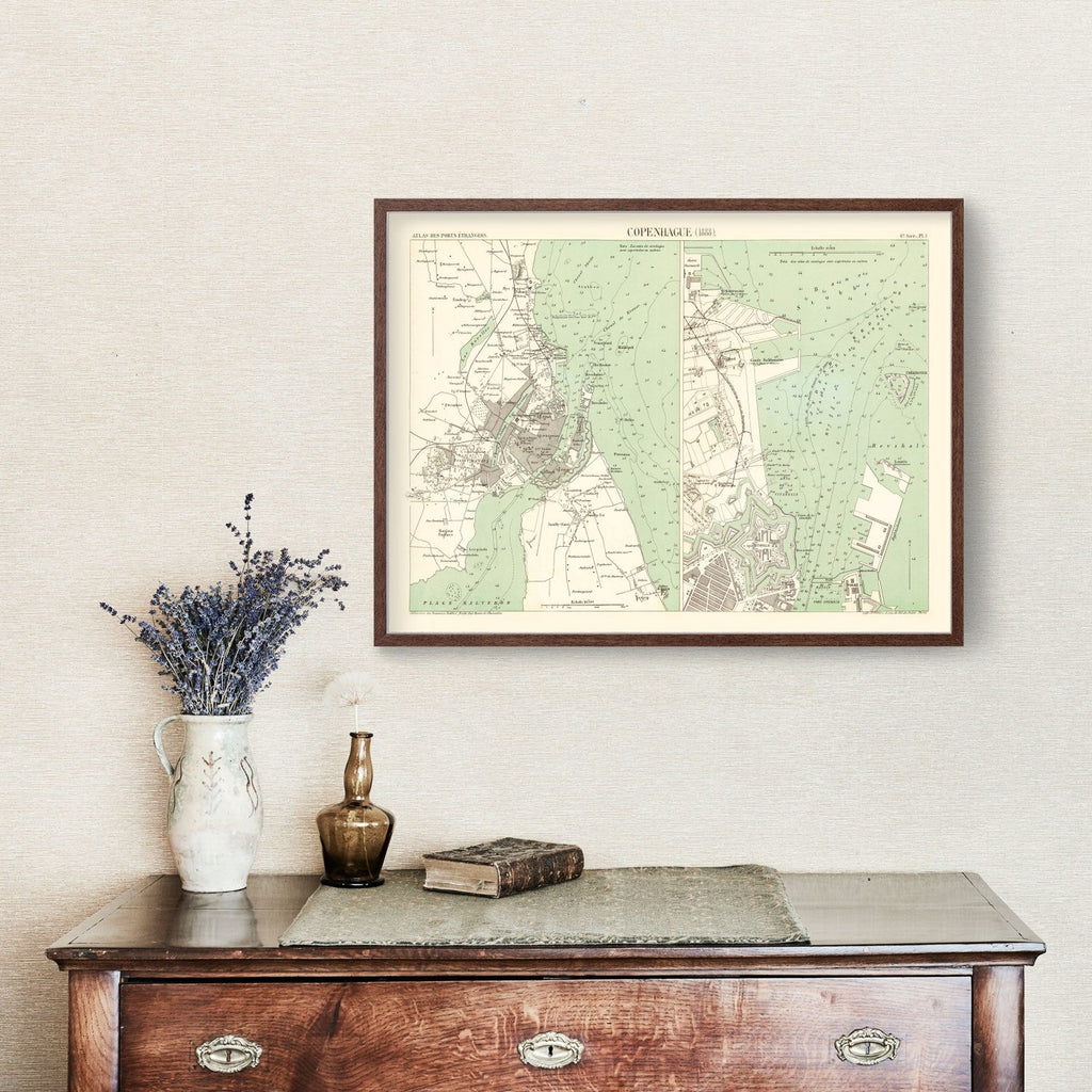 Vintage Map of Copenhagen, Denmark 1888