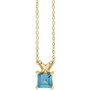 14K Yellow Gold 4x4 mm Square Natural London Blue Topaz 16-18" Necklace