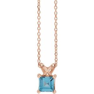 14K Rose Gold 5x5 mm Square Natural London Blue Topaz 16-18" Necklace