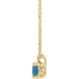 14K Yellow Gold 4x4 mm Square Natural London Blue Topaz 16-18" Necklace