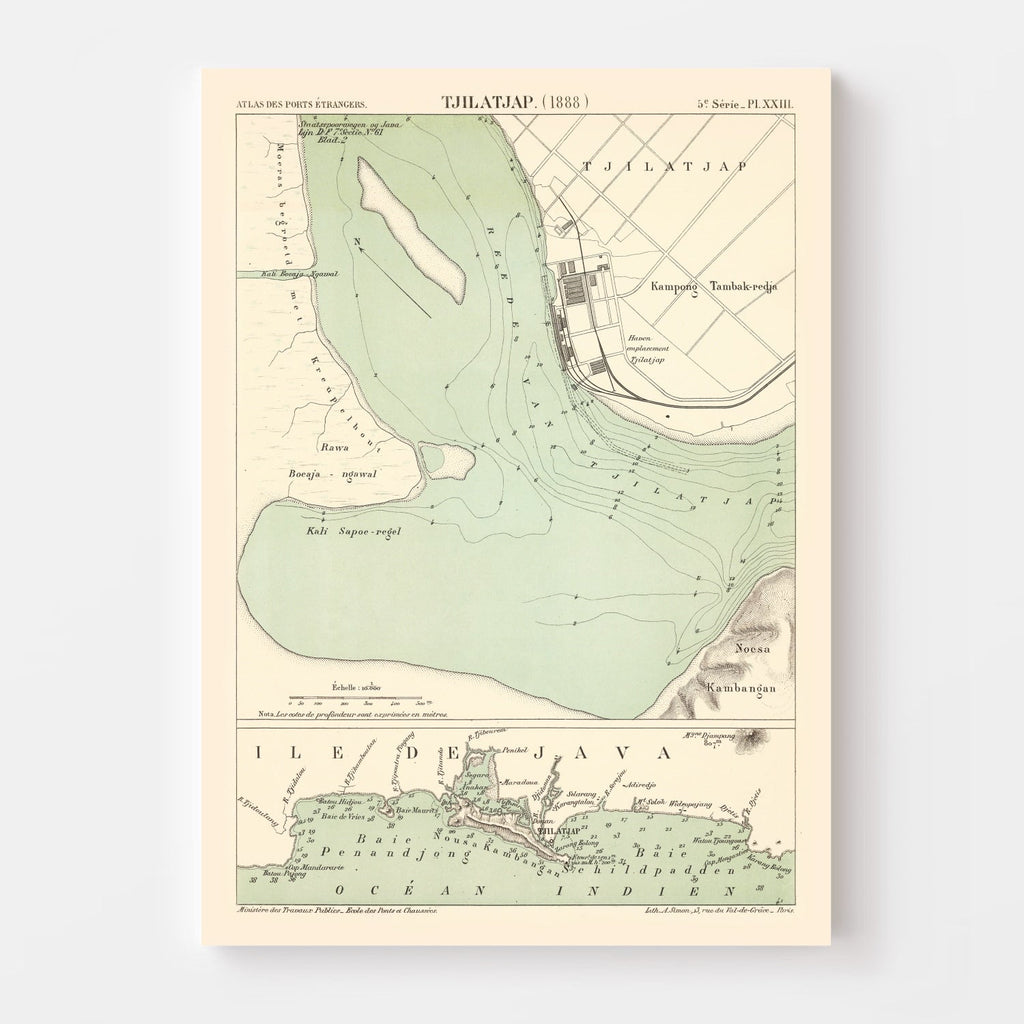 Vintage Map of Cilacap, Indonesia 1888