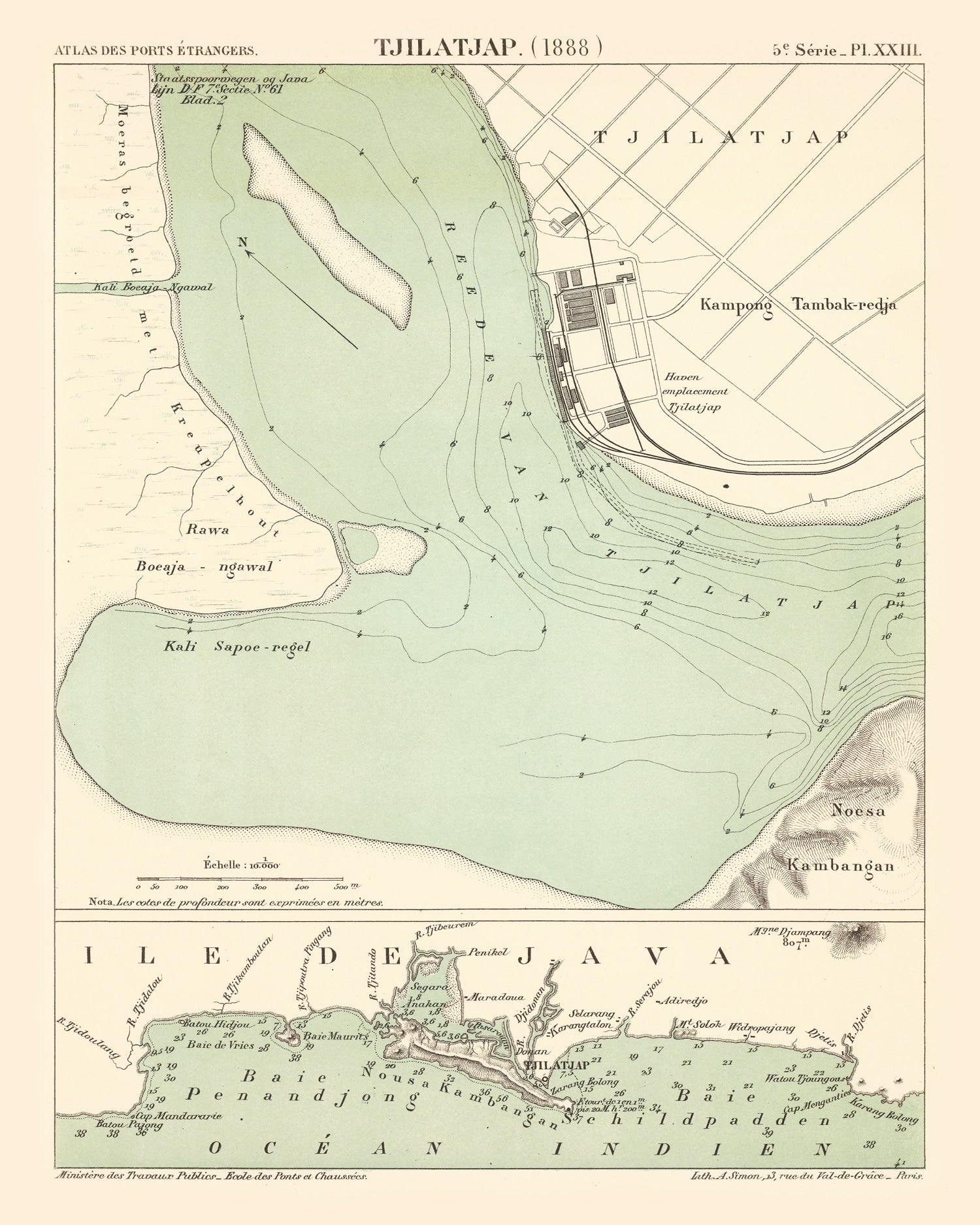 Vintage Map of Cilacap, Indonesia 1888