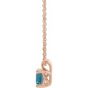 14K Rose Gold 4x4 mm Square Natural London Blue Topaz 16-18" Necklace