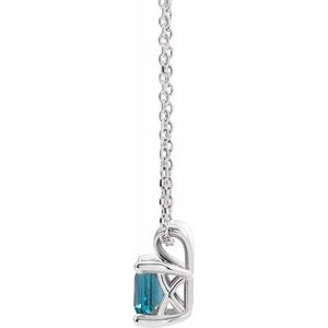 Sterling Silver 4x4 mm Square Natural London Blue Topaz 16-18" Necklace