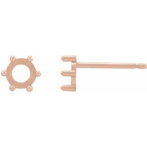 14K Rose Gold 4 mm Round Rose-Cut Earring Mounting