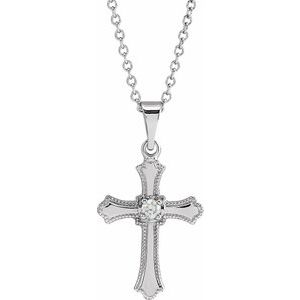 14K White Gold .06 CT Natural Diamond Cross 18" Necklace