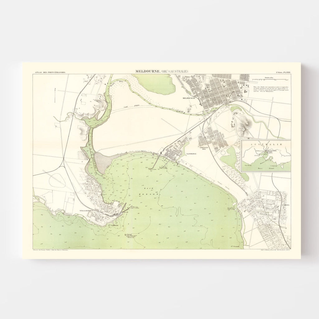 Vintage Map of Melbourne, Australia 1887