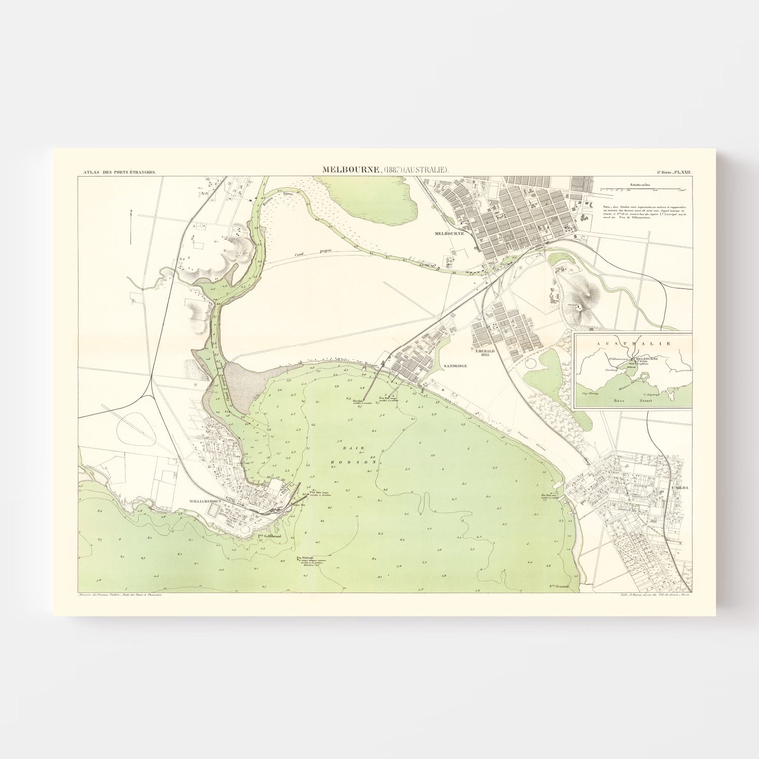 Vintage Map of Melbourne, Australia 1887