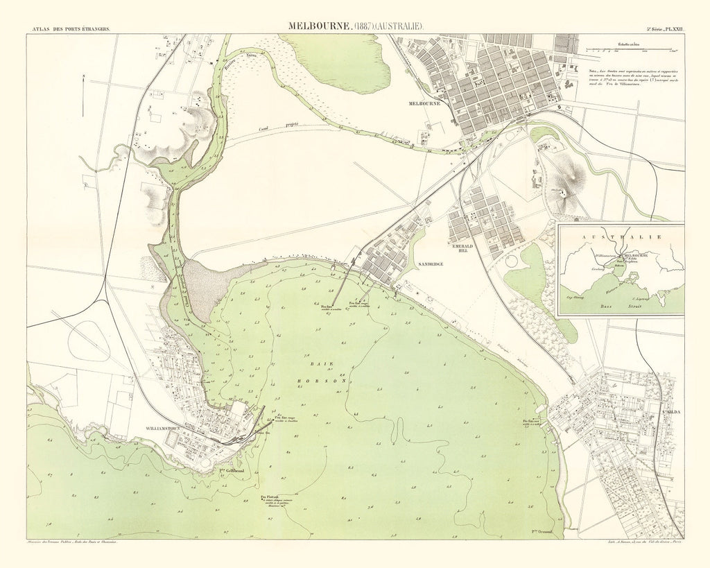 Vintage Map of Melbourne, Australia 1887