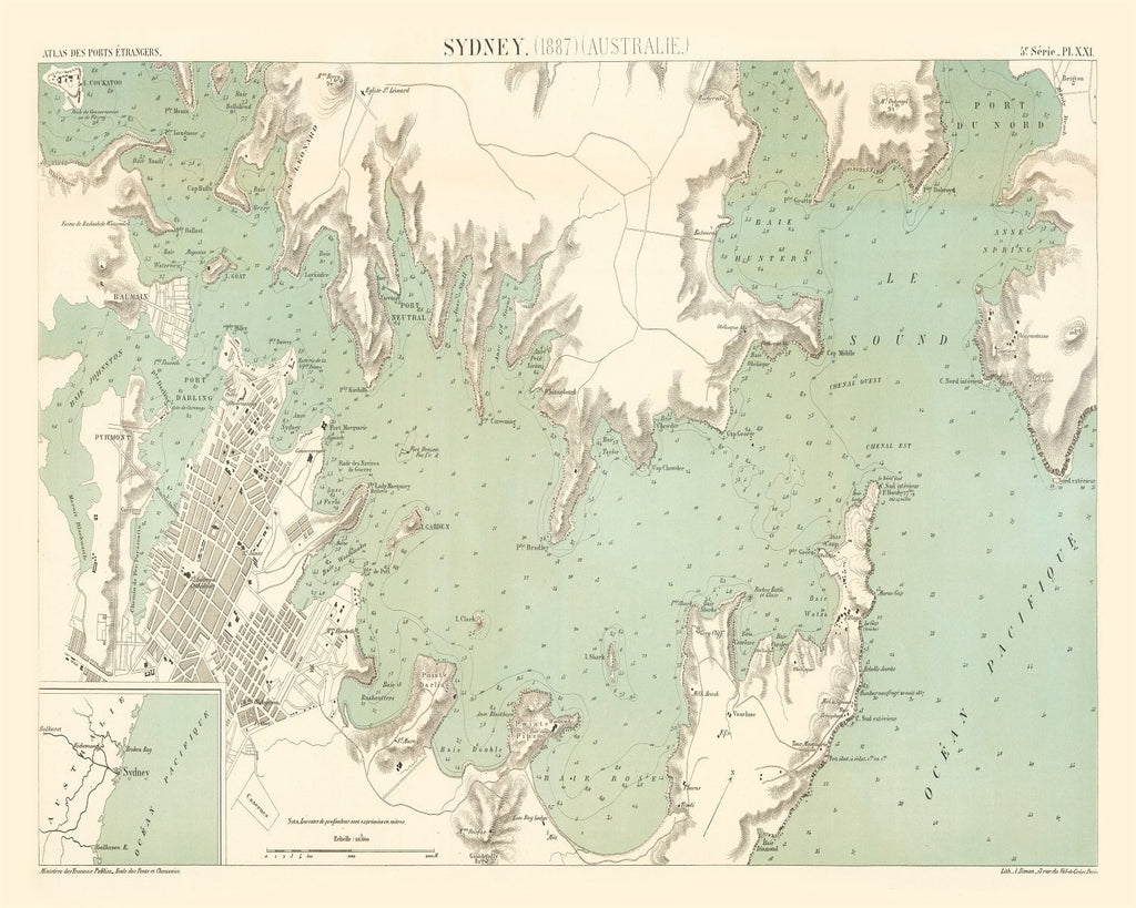 Vintage Map of Sydney, Australia 1887
