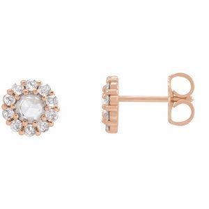 14K Rose Gold 1/2 CTW Rose-Cut Natural Diamond Halo-Style Earrings