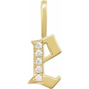 14K Yellow Gold .05 CTW Natural Diamond Gothic Initial E Charm/Pendant