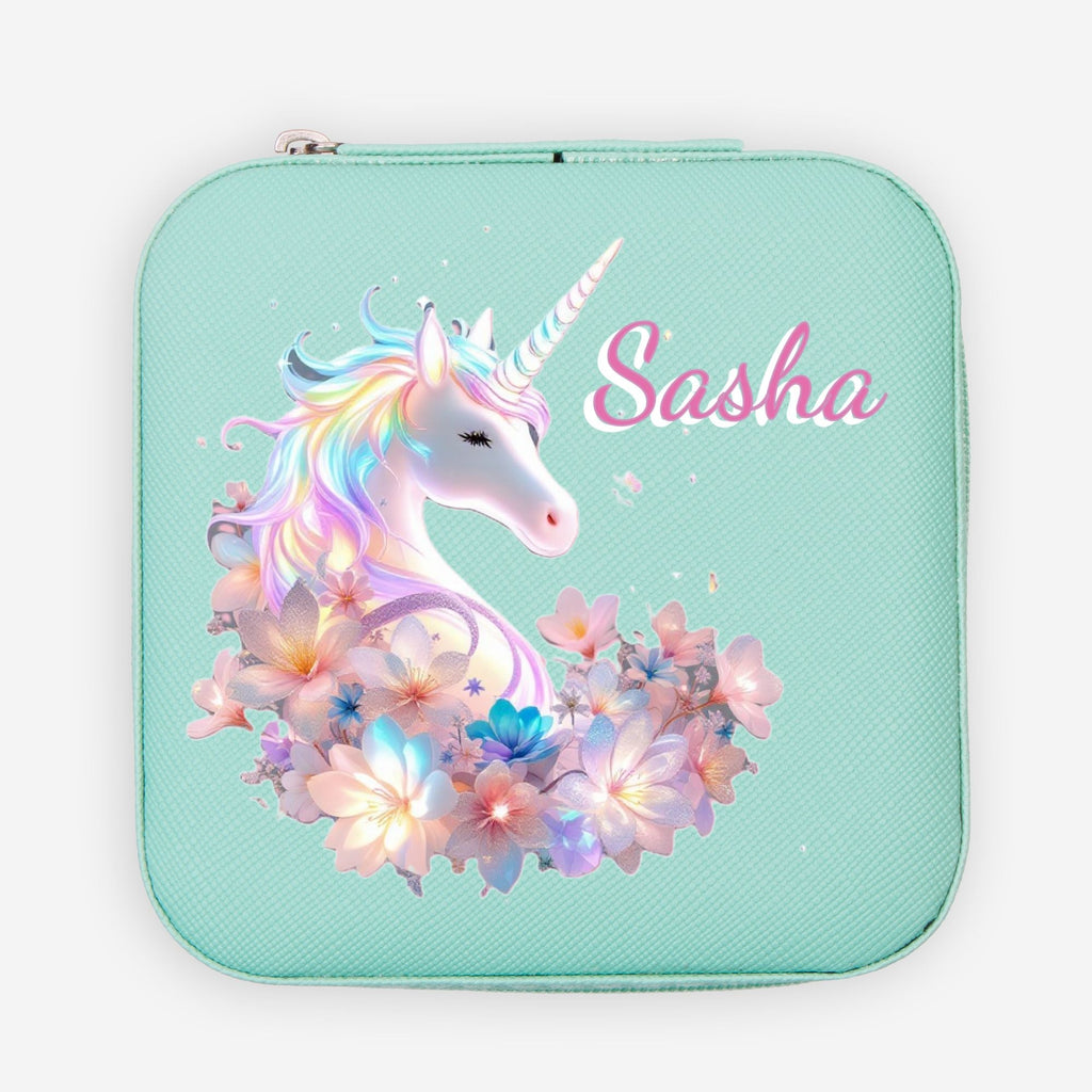 Beautiful Unicorn Jewelry Box Travel Case with Custom Name