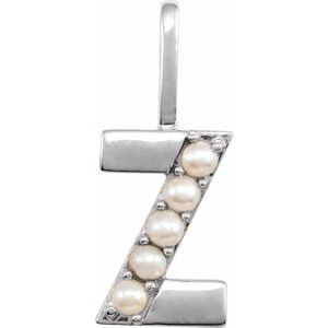 14K White Gold Cultured White Freshwater Pearl Initial Z Charm/Pendant
