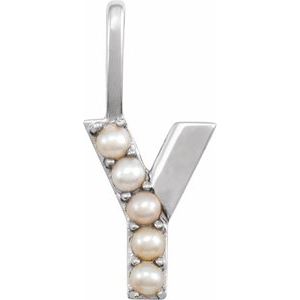 14K White Gold Cultured White Freshwater Pearl Initial Y Charm/Pendant