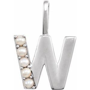 14K White Gold Cultured White Freshwater Pearl Initial W Charm/Pendant