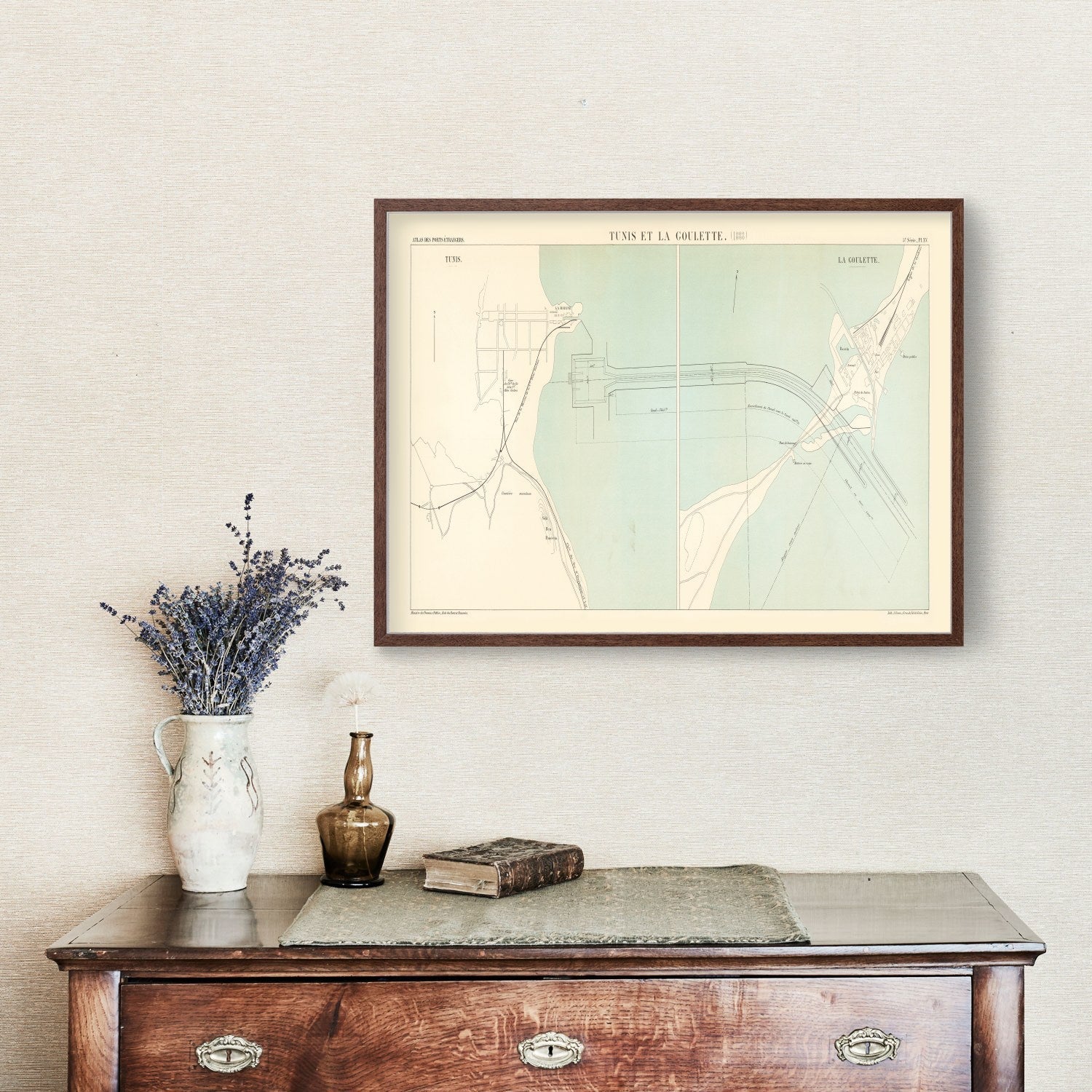 Vintage Map of Tunis, Tunisia 1888
