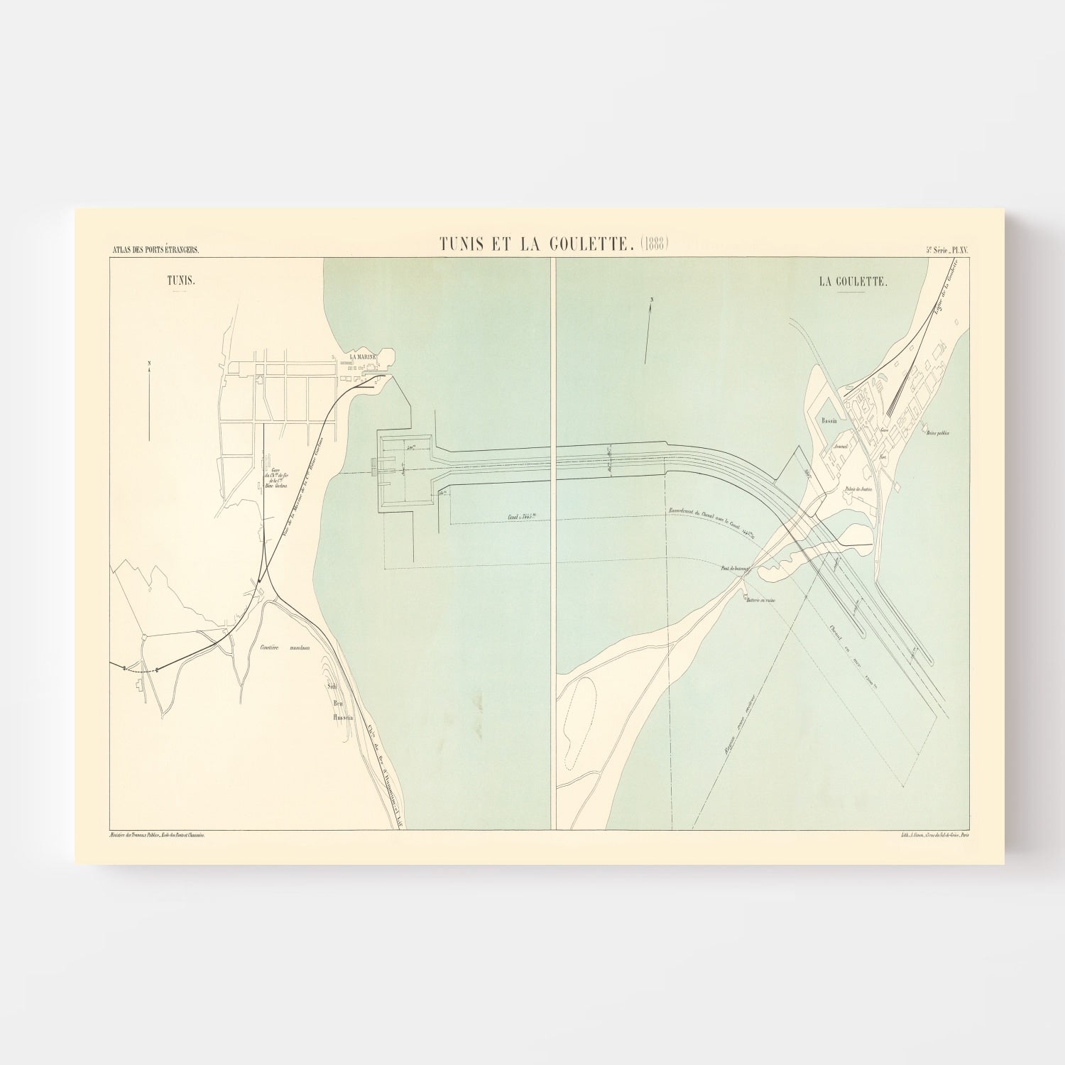 Vintage Map of Tunis, Tunisia 1888