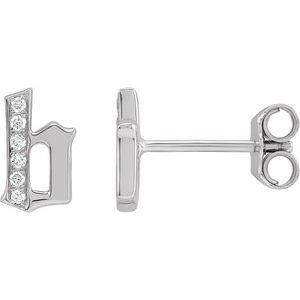 14K White Gold .03 CTW Natural Diamond Gothic Initial B Earring