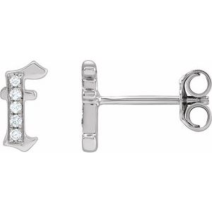 14K White Gold .025 CTW Natural Diamond Gothic Initial F Earring