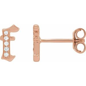 14K Rose Gold .025 CTW Natural Diamond Gothic Initial F Earring