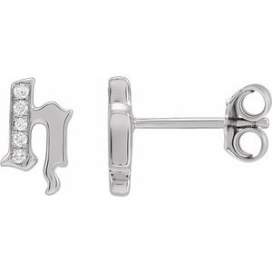 14K White Gold .02 CTW Natural Diamond Gothic Initial H Earring