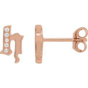 14K Rose Gold .02 CTW Natural Diamond Gothic Initial H Earring