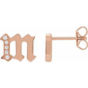14K Rose Gold .03 CTW Natural Diamond Gothic Initial M Earring