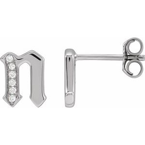 14K White Gold .03 CTW Natural Diamond Gothic Initial N Earring