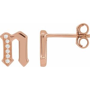 14K Rose Gold .03 CTW Natural Diamond Gothic Initial N Earring