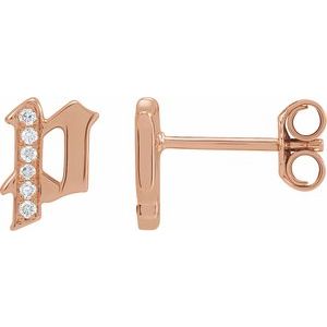 14K Rose Gold .03 CTW Natural Diamond Gothic Initial P Earring