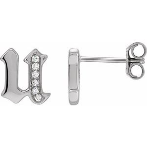 14K White Gold .03 CTW Natural Diamond Gothic Initial U Earring