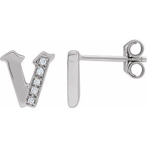 14K White Gold .025 CTW Natural Diamond Gothic Initial V Earring