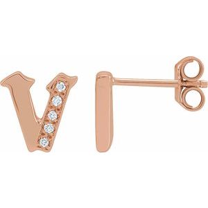 14K Rose Gold .025 CTW Natural Diamond Gothic Initial V Earring