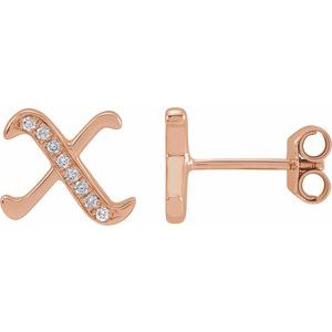 14K Rose Gold .04 CTW Natural Diamond Gothic Initial X Earring