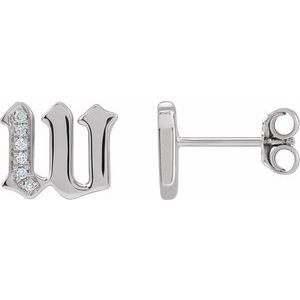 14K White Gold .03 CTW Natural Diamond Gothic Initial W Earring