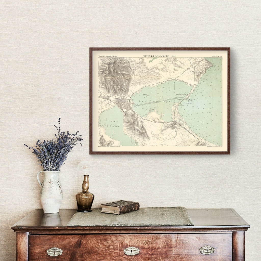 Vintage Map of Tunis, Tunisia 1888