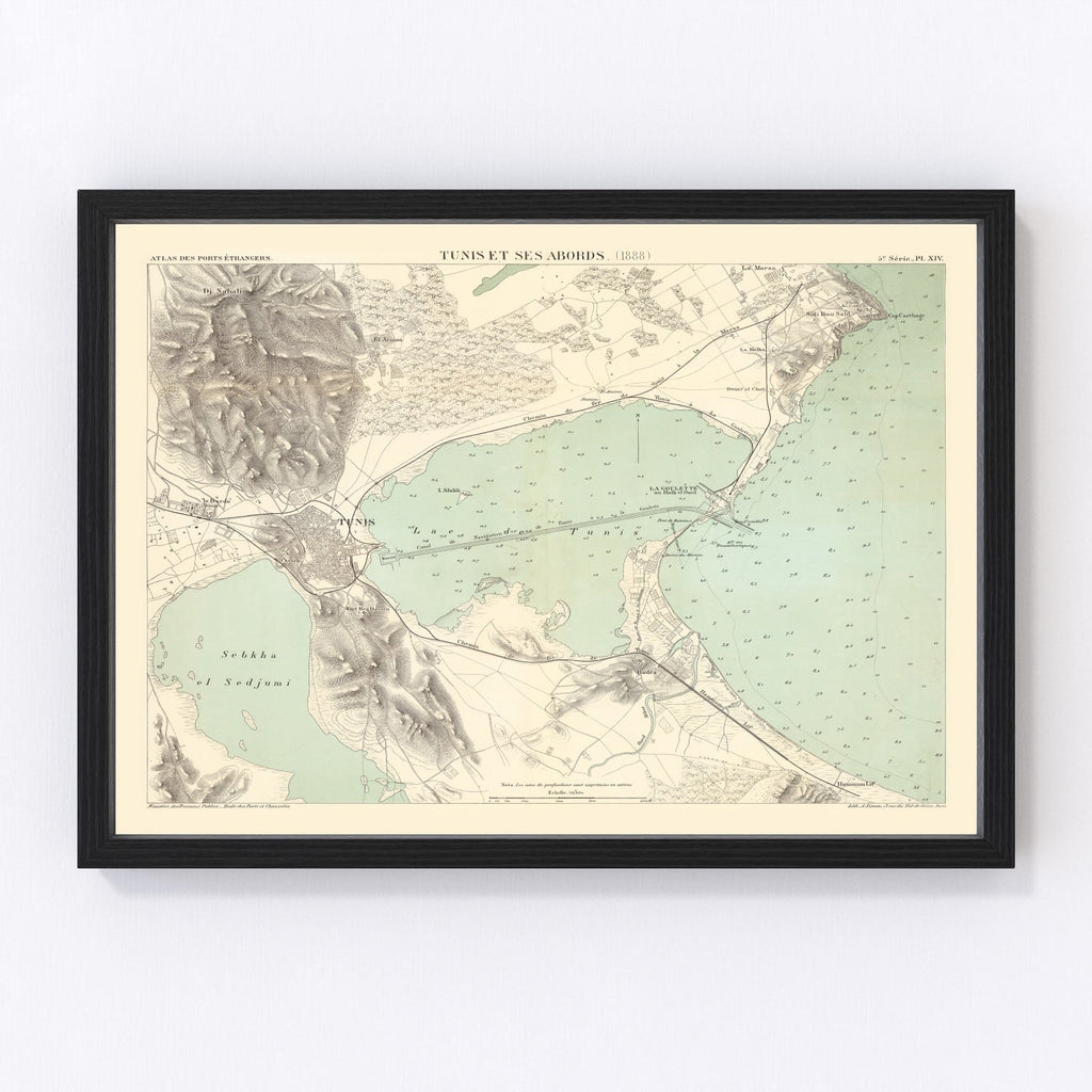 Vintage Map of Tunis, Tunisia 1888