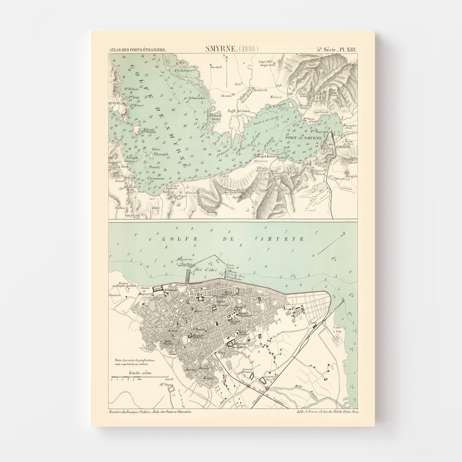 Vintage Map of Izmir, Turkey 1888