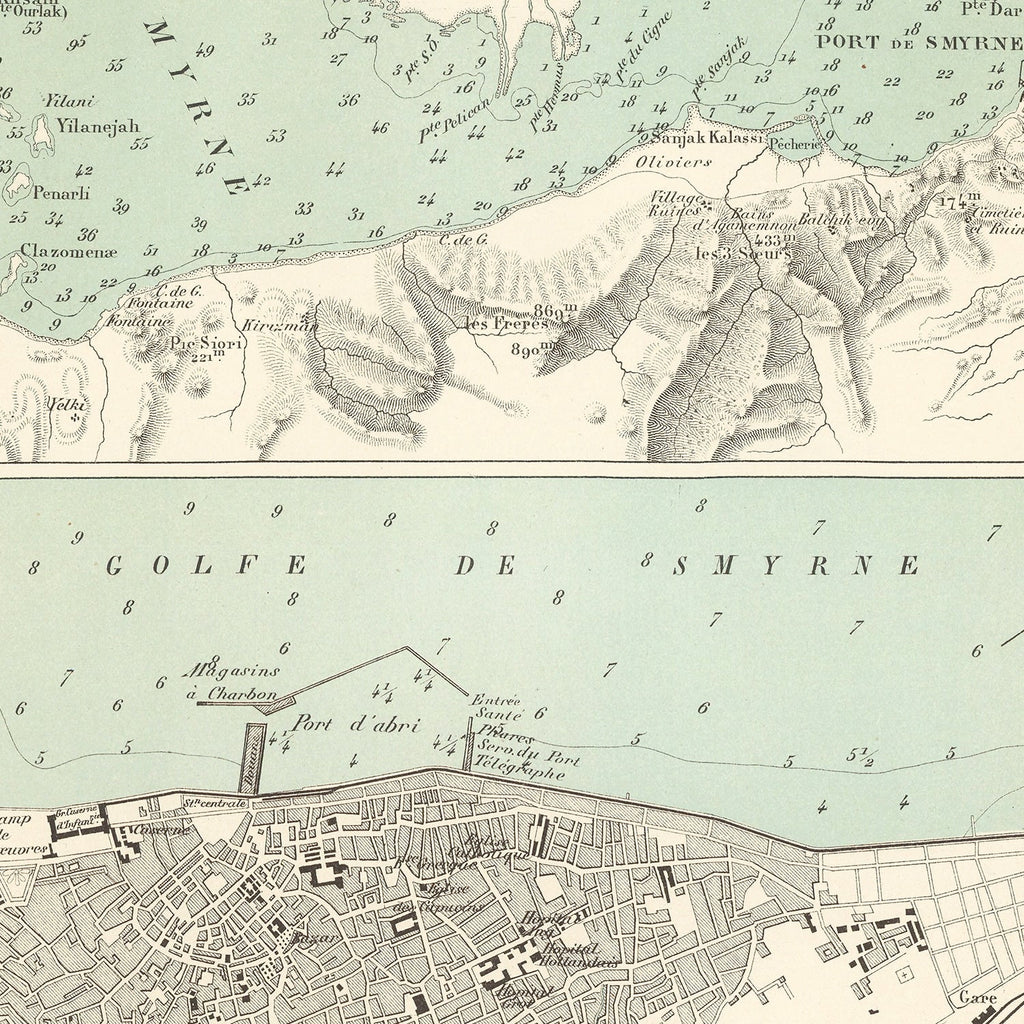 Vintage Map of Izmir, Turkey 1888