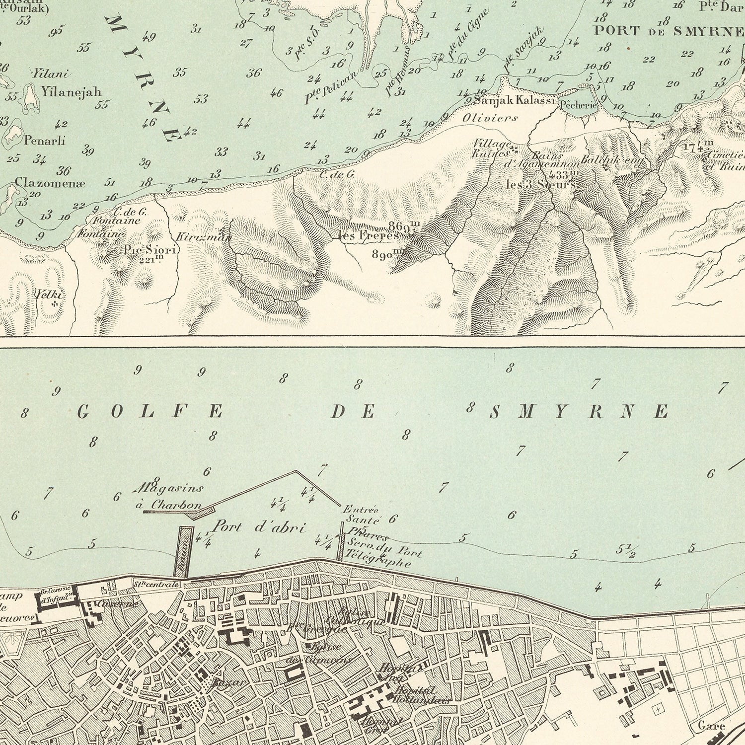 Vintage Map of Izmir, Turkey 1888