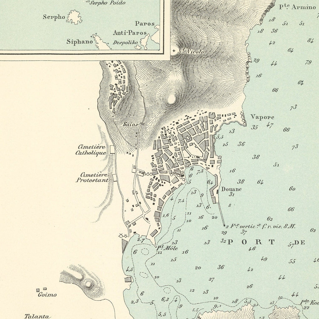 Vintage Map of Syros Island, Greece 1888