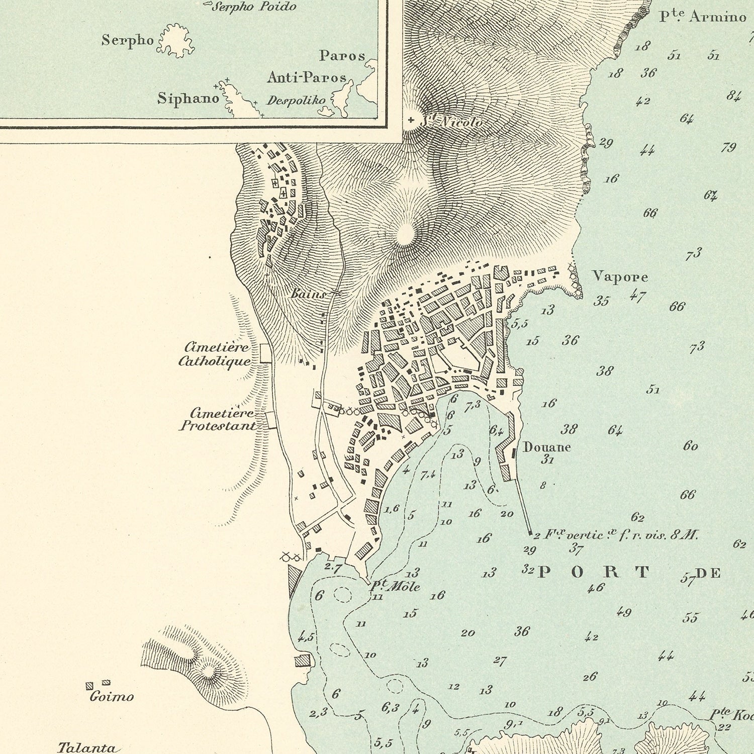 Vintage Map of Syros Island, Greece 1888