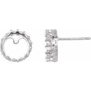 14K White Gold 6 mm Round Crown Earring Mounting