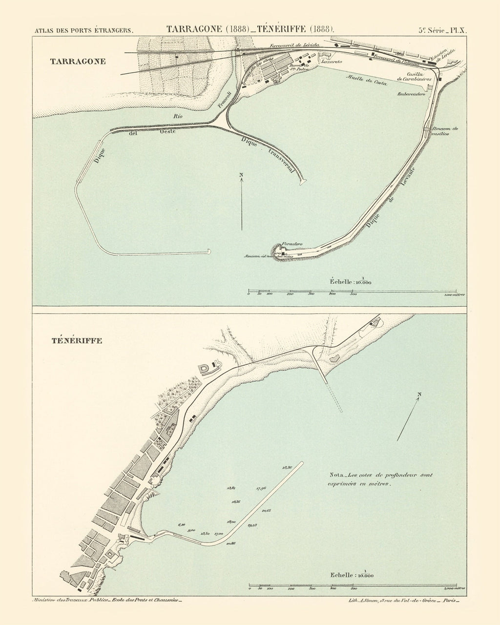 Vintage Map of Tarragona, Spain 1888