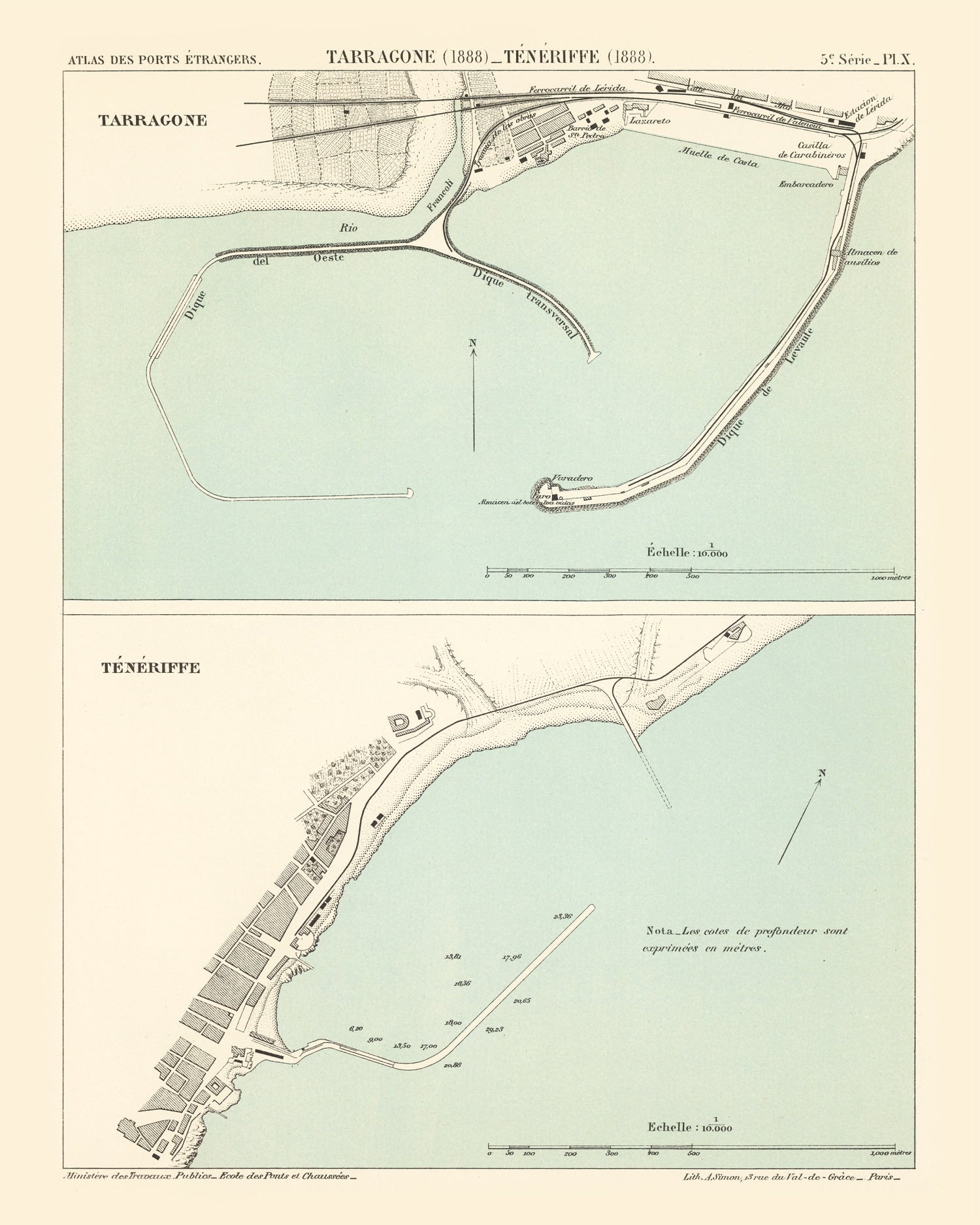 Vintage Map of Tarragona, Spain 1888