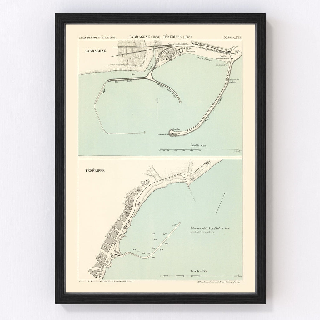Vintage Map of Tarragona, Spain 1888