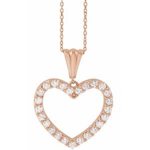 14K Rose Gold 1 CTW Natural Diamond Heart 18" Necklace